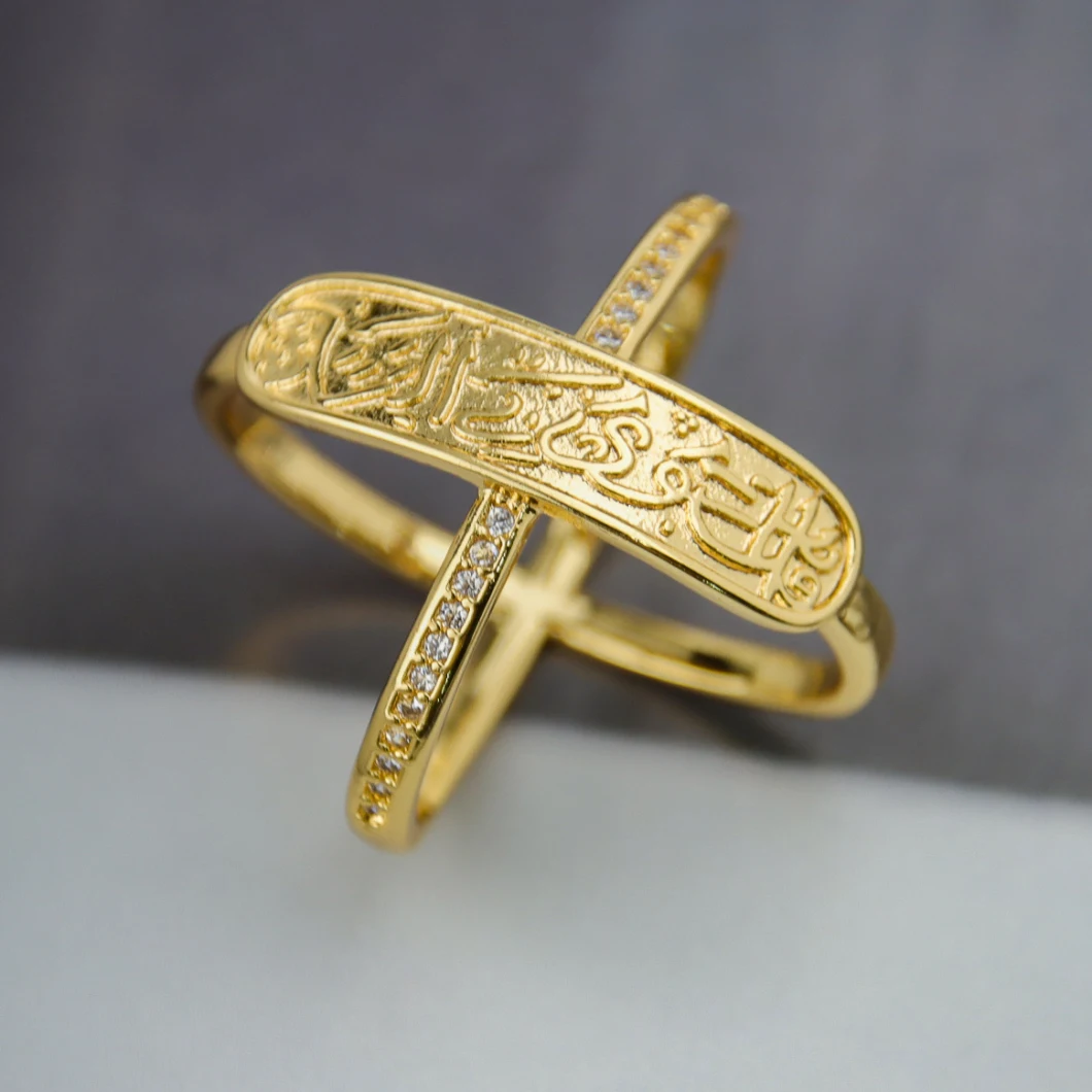 Ayong Jewelry Cross Brass Finger Arabic Gold Ring 24K