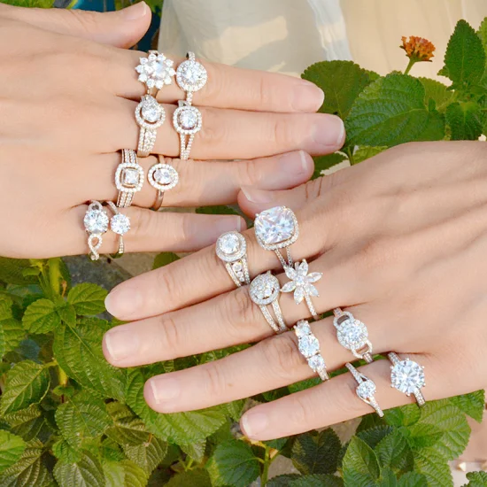 OEM 보석 공장 사용자 정의 조정 가능한 925 스털링 실버 Moissanite 큐빅 지르코니아 여성을위한 결혼 약혼 반지