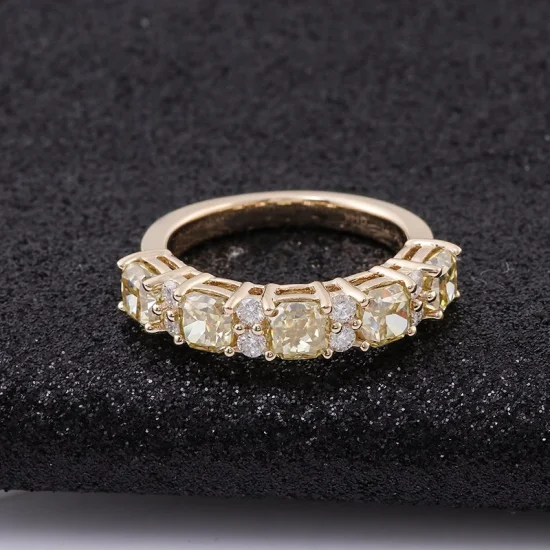 Moissnaite 다이아몬드 주얼리 여성용 반지, 18캐럿 약혼 및 결혼 반지가 있는 특별한 노란색 Moissanite 영원 밴드