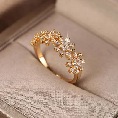 백색 모조 다이아몬드 금에 의하여 도금되는 꽃 해바라기 반지 감미로운 신선한 학생 반지