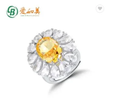 지르콘 보석 꽃과 고탄소 다이아몬드가 있는 925 스털링 실버 클러스터 약혼 반지