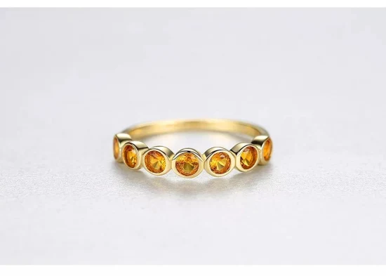 925 스털링 실버 크리스탈 골드 쥬얼리 여자 새로운 패션 골드 도금 옐로우 다이아몬드 손가락 간단한 반지